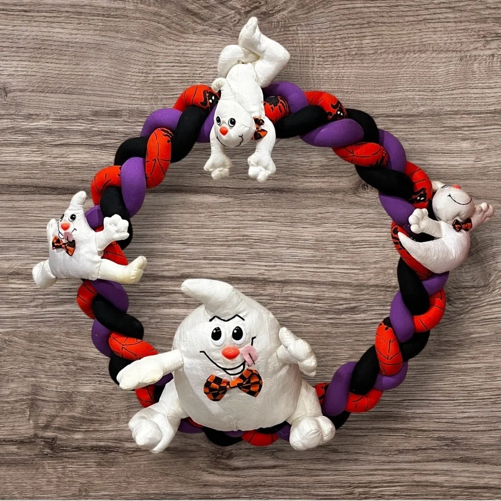 Vintage Halloween Wreath 4 Nylon Parachute Ghosts Braided Fabric Handmade? 14